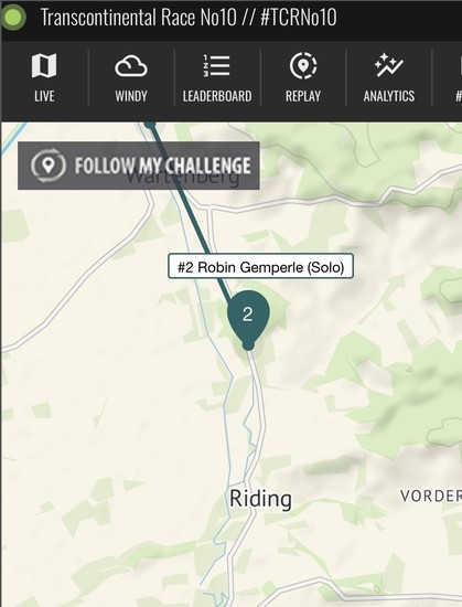 Screenshot follow my challenge. Dot of Robin Gemperle right before a place called „Riding“