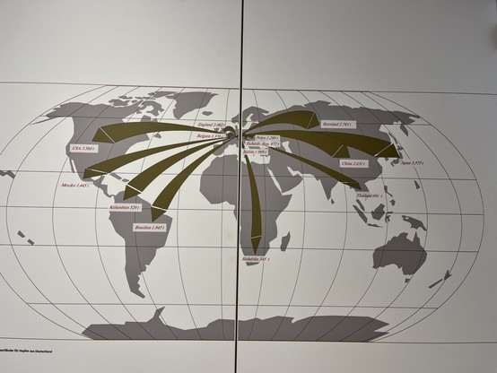 Eine Weltkarte mit Pfeilen in alle Exportländer